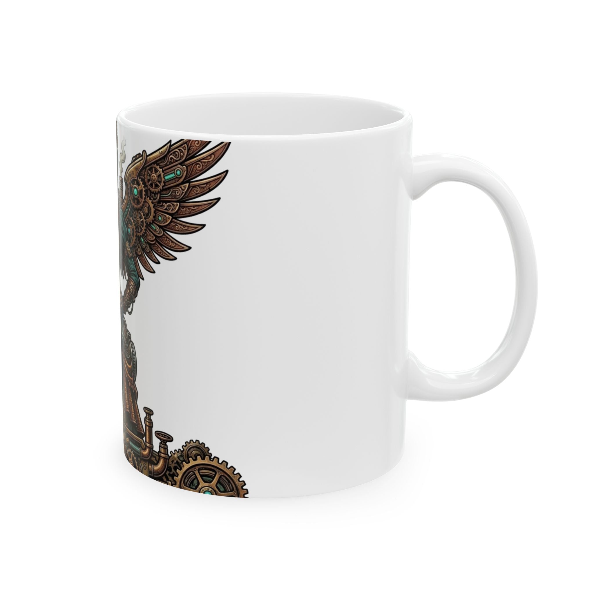 Steampunk Mother - Clockwork Wings Ceramic Mug - Gear Cog Design