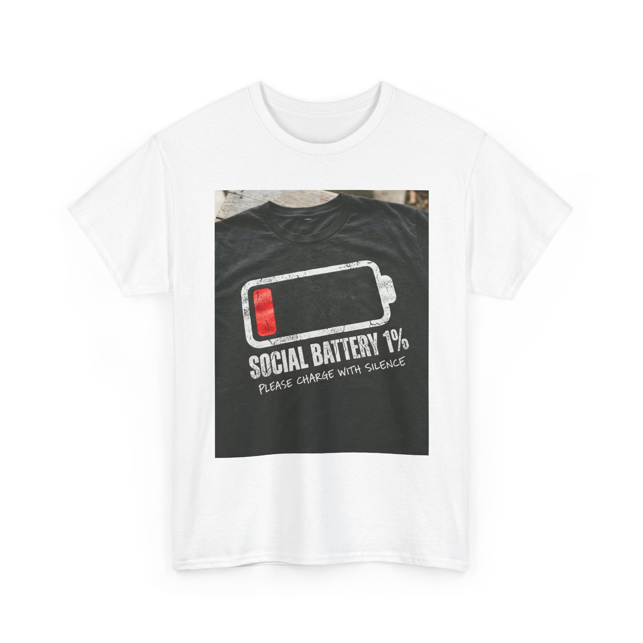 My Social Battery Is At 1% Please Charge With Silence | Introvert Funny T-Shirt