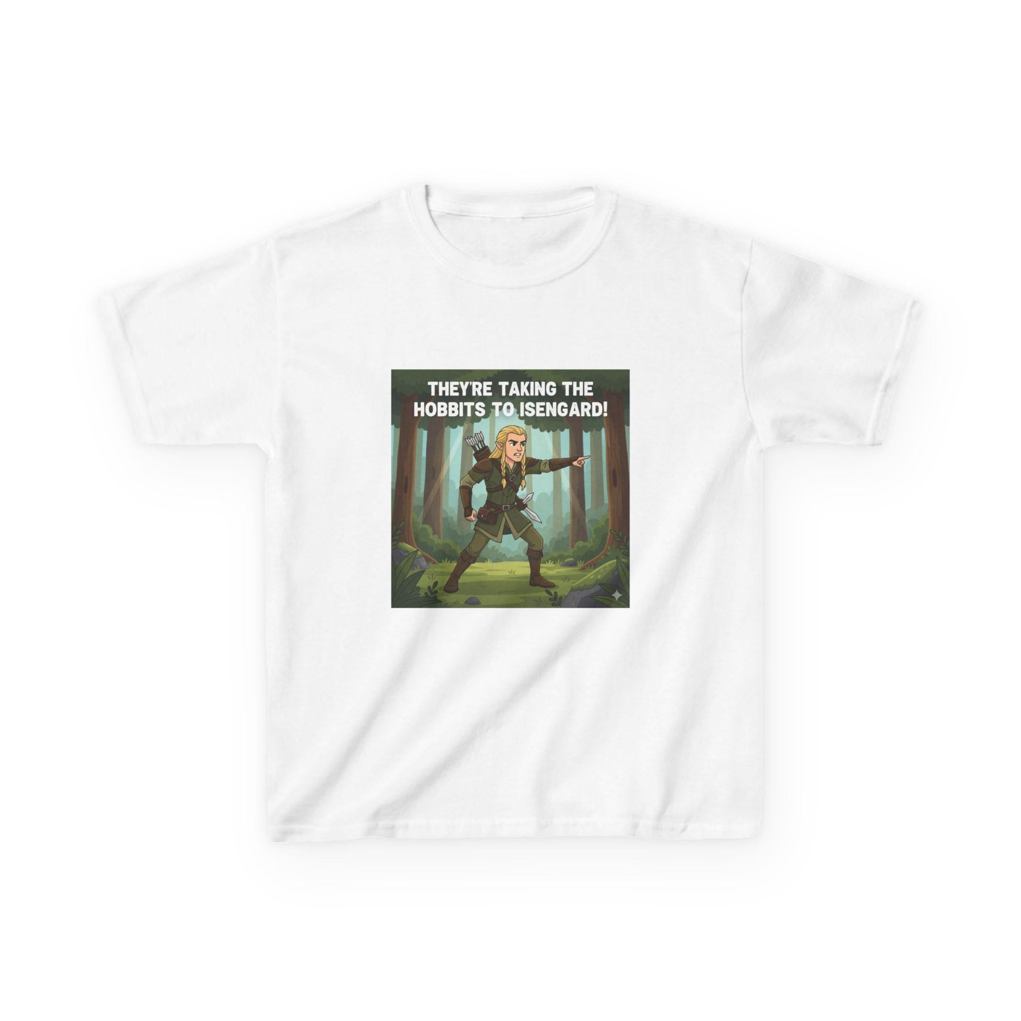 Theyre Taking the Hobbits to Isengard Kids Tee | Fantasy Ranger Illustration