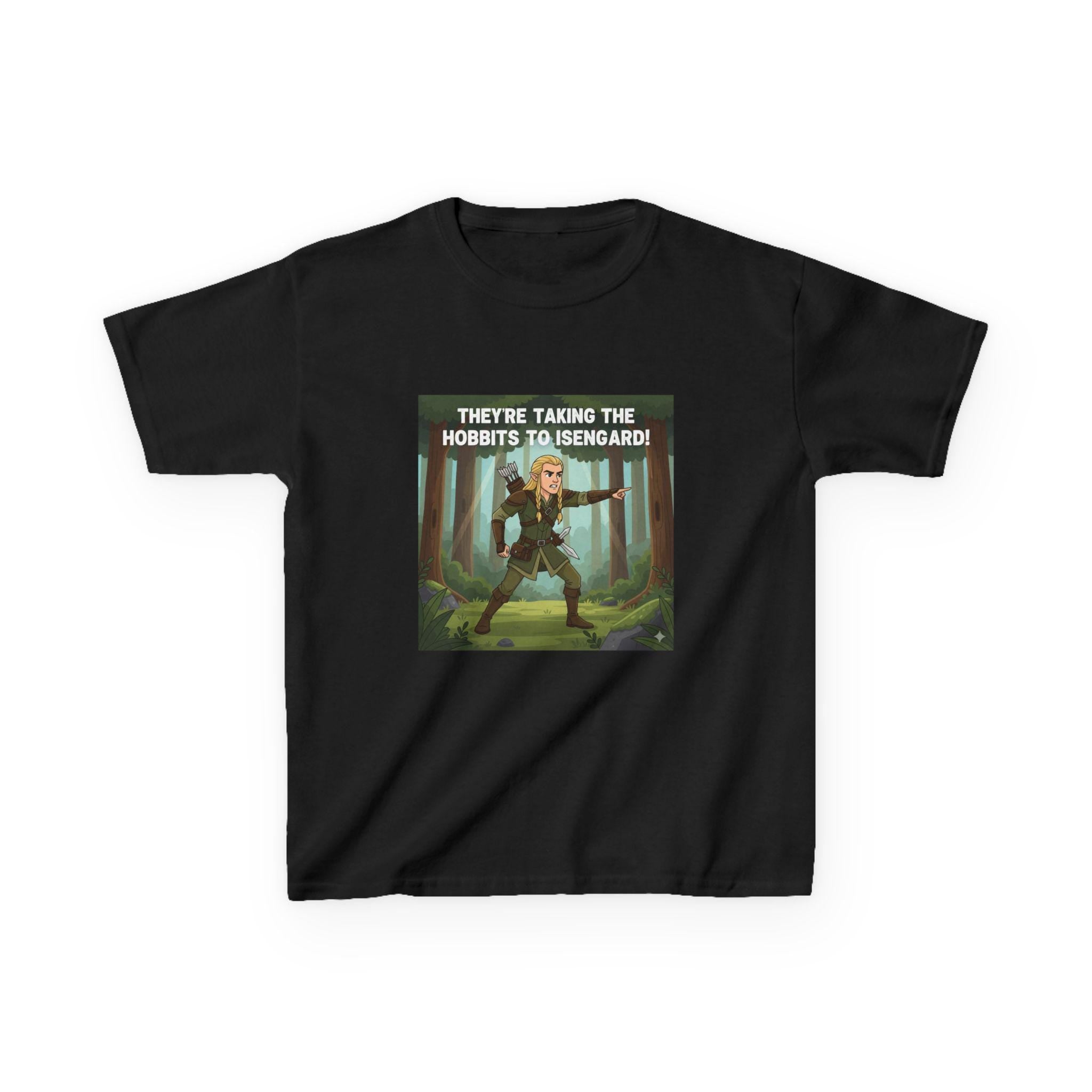 Theyre Taking the Hobbits to Isengard Kids Tee | Fantasy Ranger Illustration